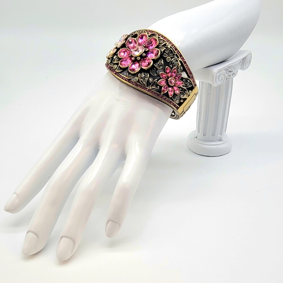 Heidi Daus Pink Hinged Flower Statement Cuff with Swarovski Crystals - Picture 8 of 14